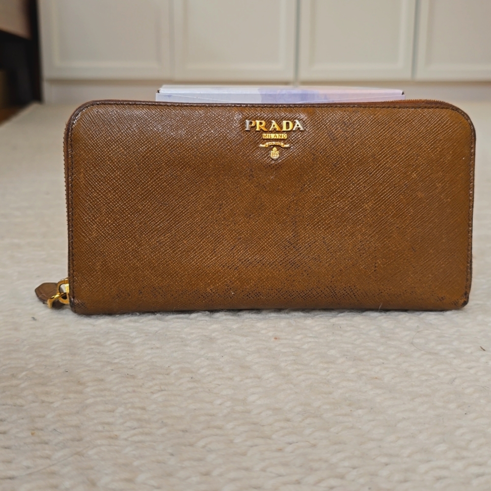 Authentic Prada Brown long zippy wallet. Preowned.